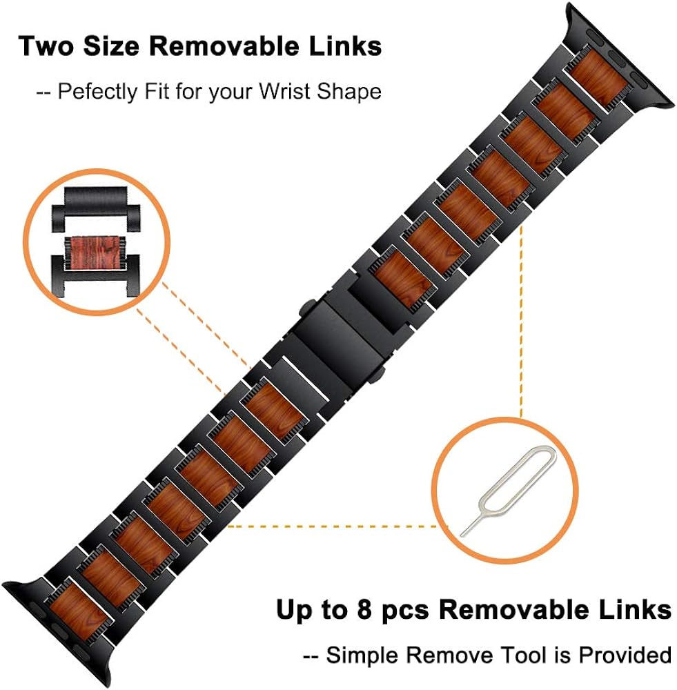 Natural Red Sandalwood & Metal Watch Band