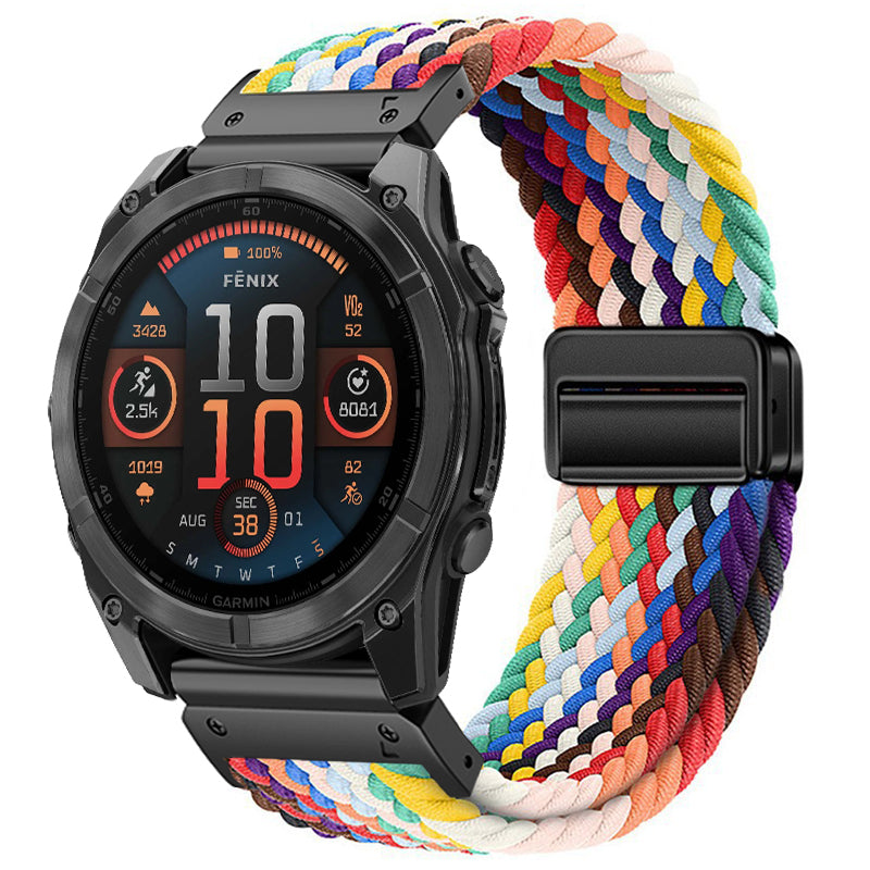 Magnetic Buckle Nylon Band For Garmin - Classic Rainbow / QuickFit 20mm