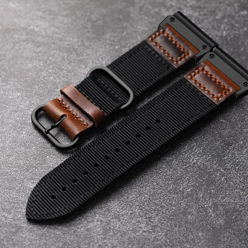 Oval Buckle Nylon + Leather Band For Garmin