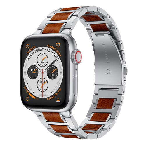 Natural Red Sandalwood & Metal Watch Band